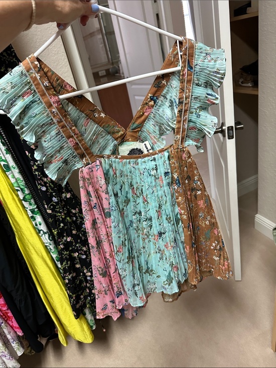 Let Me Be Tops - Floral Ruffle Pleated Tank Top - Mixed Pastel